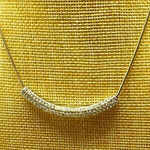 Silver-tone Snake Chain Necklace with Curved Pavé Crystal Rhinestone Bar